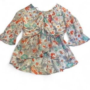 Blue Leopard Sheer Boho Babydoll Blouse Top Women’s 3X Festival Peplum Summer